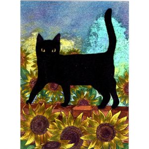 3678 Black Cat & Sunflowers