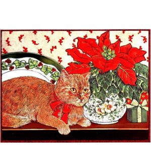 0722 Cat and Poinsetta
